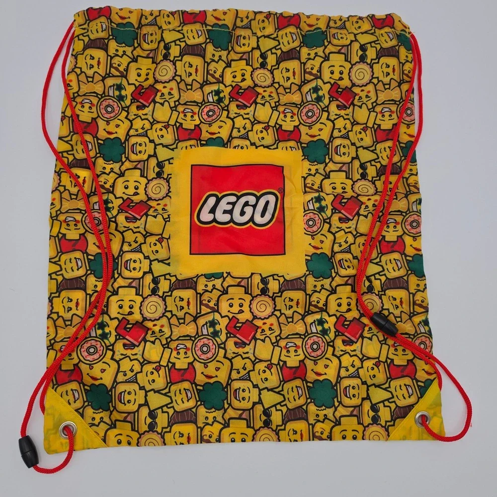Lego Minifigure Head Print Drawstring Cinch Backpack Yellow Red 2020